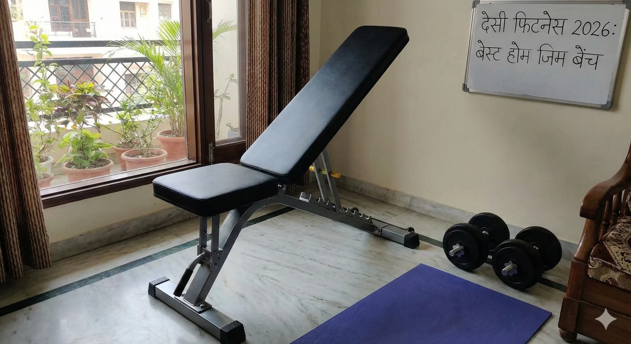Best adjustable gym bench for home workout in India (2026) - Sturdy, foldable, and budget-friendly design.