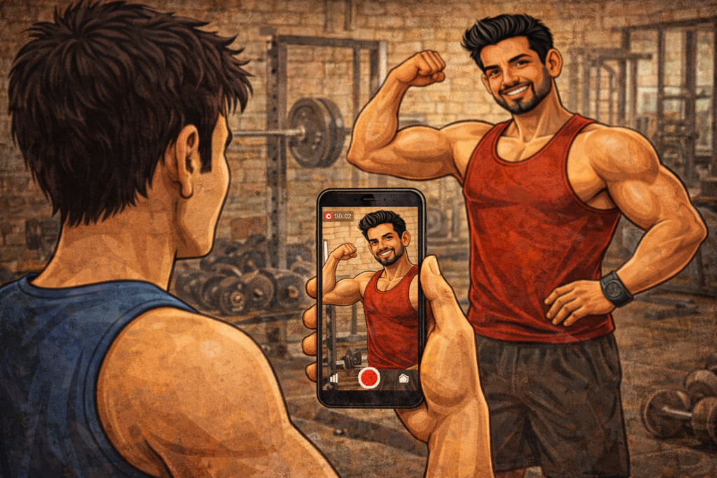 gym client recording video of trainer for instagram reels barter system